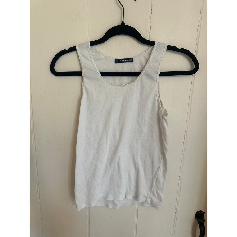 Brandy Melville‎ Coquette White Lace Trim Tank Top Bow Scoop Neck One Size